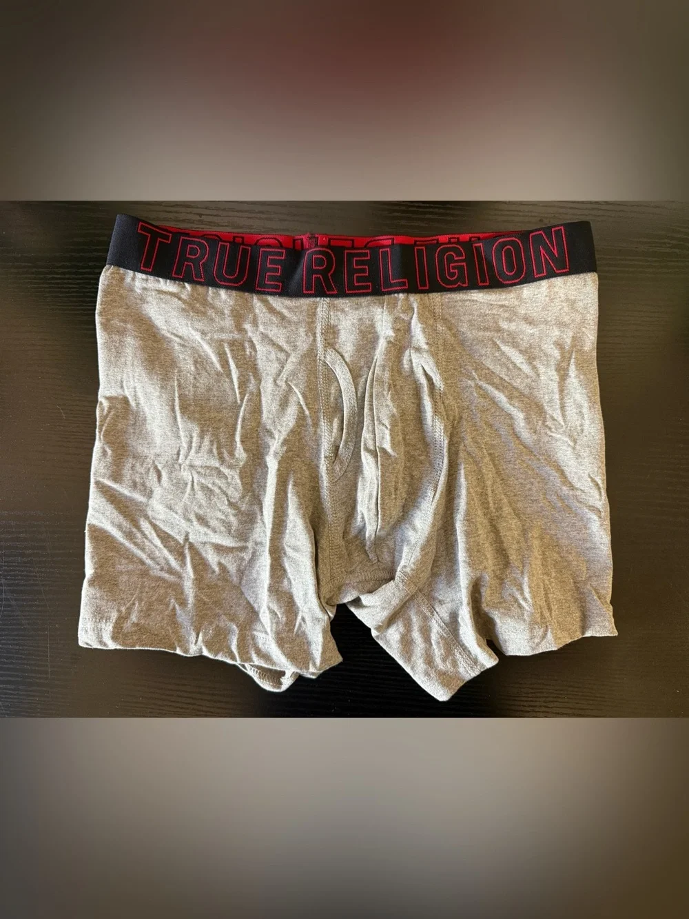 True Religion Gray Boxer Briefs with Black & Red Logo Waistband